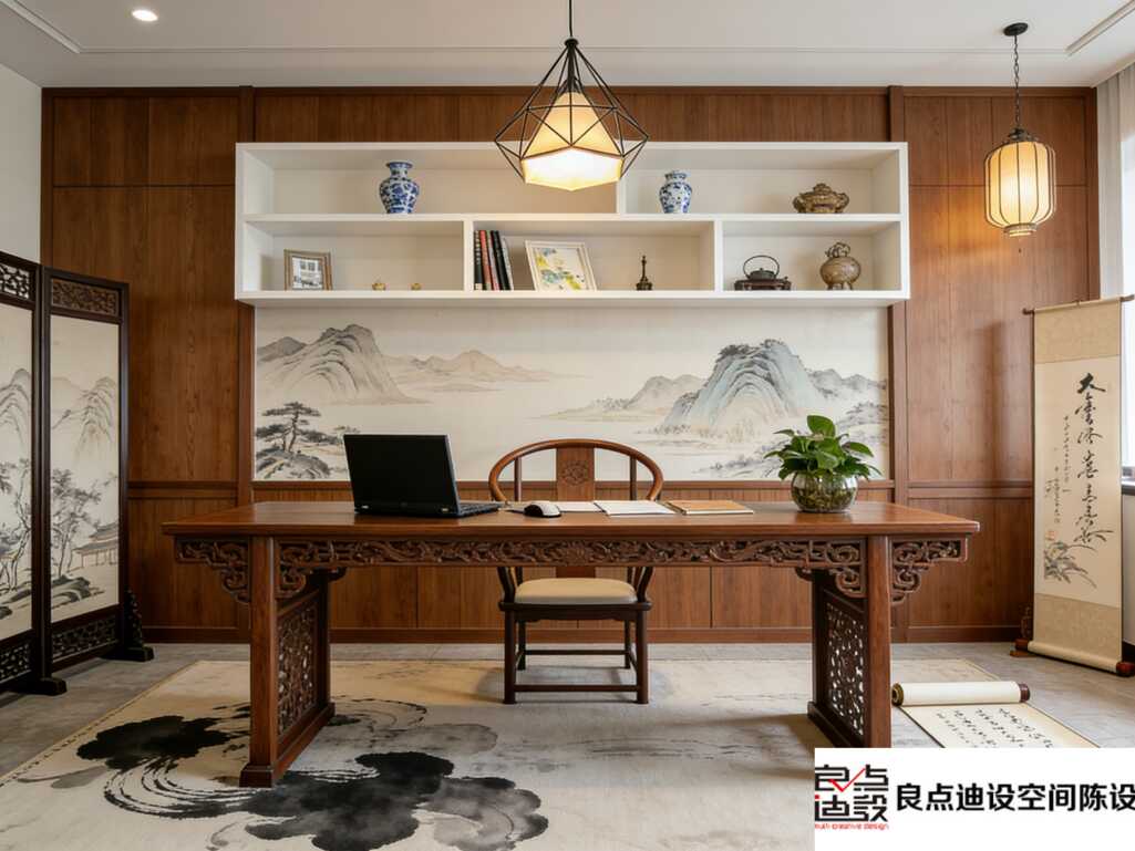 谁说中式办公不能高级又治愈?这间书房装修软装设计我直接锁死!📸